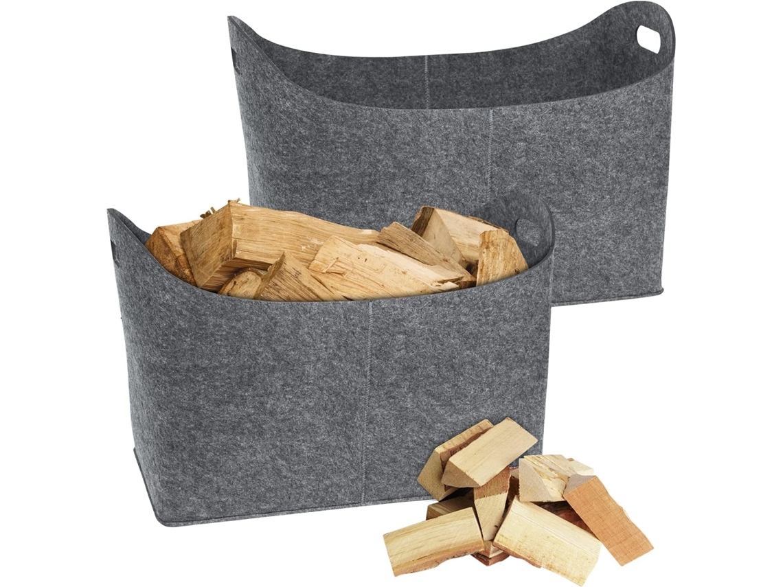 Juego de 2 bolsas de fieltro para leña, 55 x 30 x 40 cm, gris claro