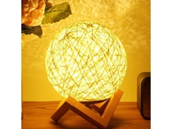 Lámpara de noche romántica con forma de estrella, creativa, para mesa, dormitorio, mesita de noche, bola de ratán de fantasía, luz de luna (blanca)