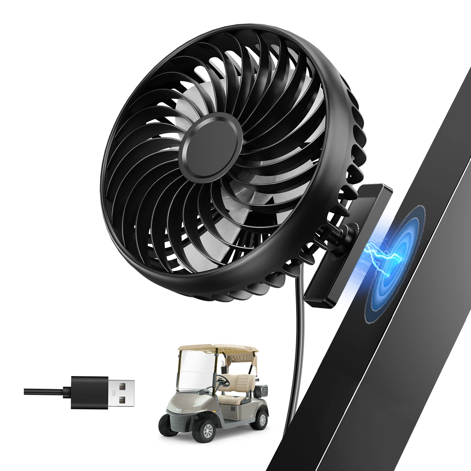 Ventilador Para Coche (negro) Con Base Magnética, Rotación De 360°, 3 Velocidades De Viento.