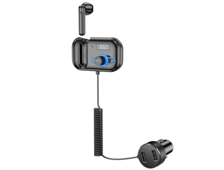 Auricular manos libres Auricular Llamada privada Reproductor de MP3 Receptor de audio USB PD Carga rápida Bluetooth Car Kit Transmisor FM (Negro) E...
