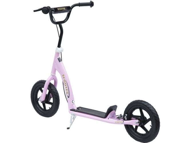 Homcom Patinete Scooter 2 ruedas 12 pulgadas para niños y adultos manillar ajustable con freno caballete carga 100kg 120x52x8088cm acero 120x52x7586cm