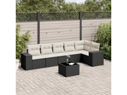 Conjunto de sofá de jardín de 7 piezas con cojines de mimbre negro de DKD Home Decor