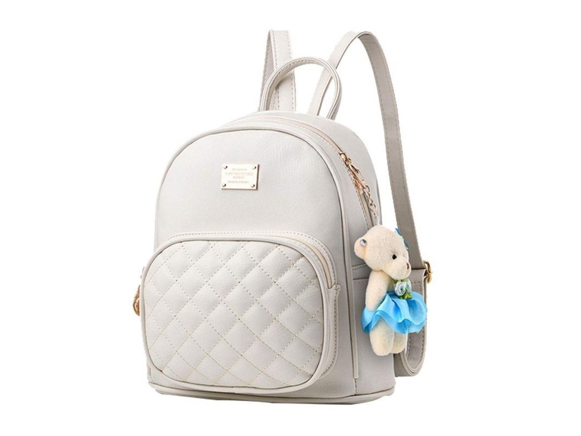 2026-mochila Para Mujer Escolar Bonita De Cuero Pu Pequeña Oso Mochila De Viaje Diaria Cartera Blanca