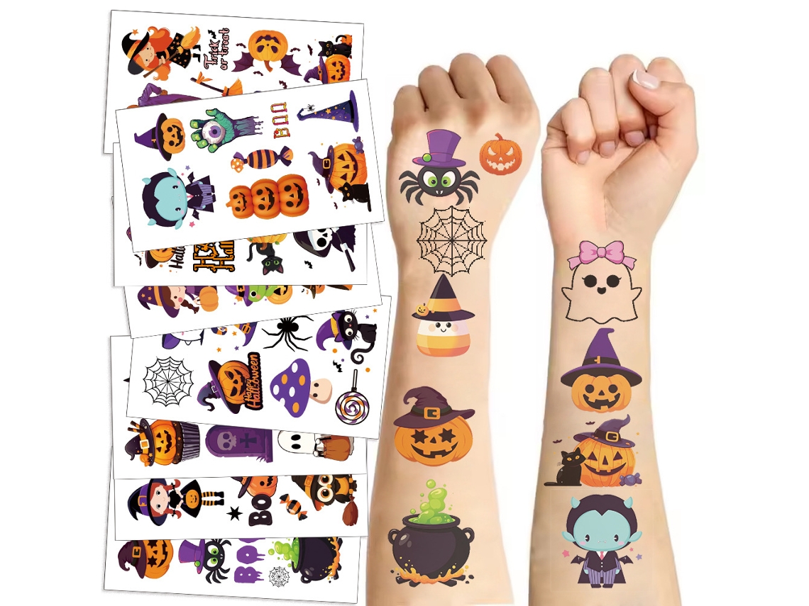 10 Pegatinas Temporales De Tatuajes Con Diseño De Calabaza De Halloween Para Niños, Resistentes Al Agua