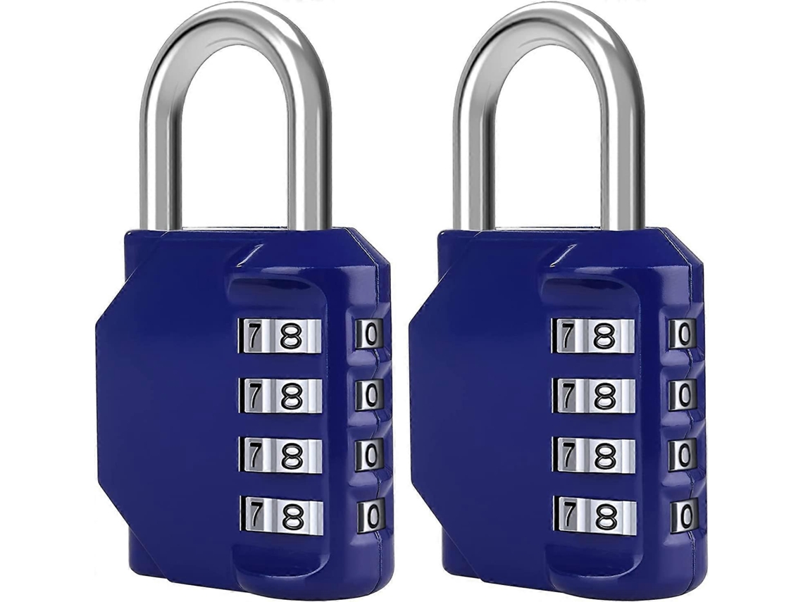Candado De Combinación De 4 Dígitos Impermeable, 2 Unidades, Metal Y Acero Plateado, Color Azul, Para Lockers Y Almacenamiento