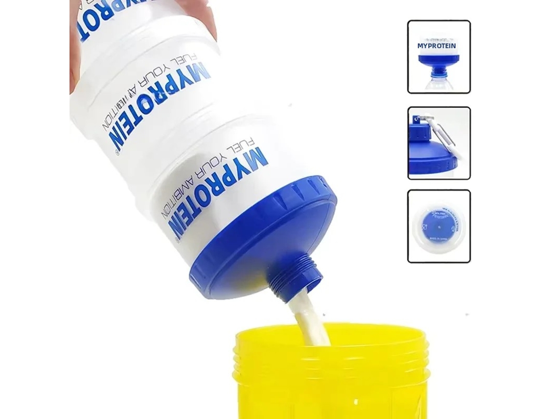 (azul) Caja De Almacenamiento De Proteína En Polvo Portátil De Múltiples Capas Con Embudo Y Asa, Hecha De Plástico Hermético Y Ecológico De Tamaño L.