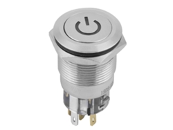 Botón pulsador metálico con bloqueo automático, 19 mm, 24 V, LED, 5 pines.