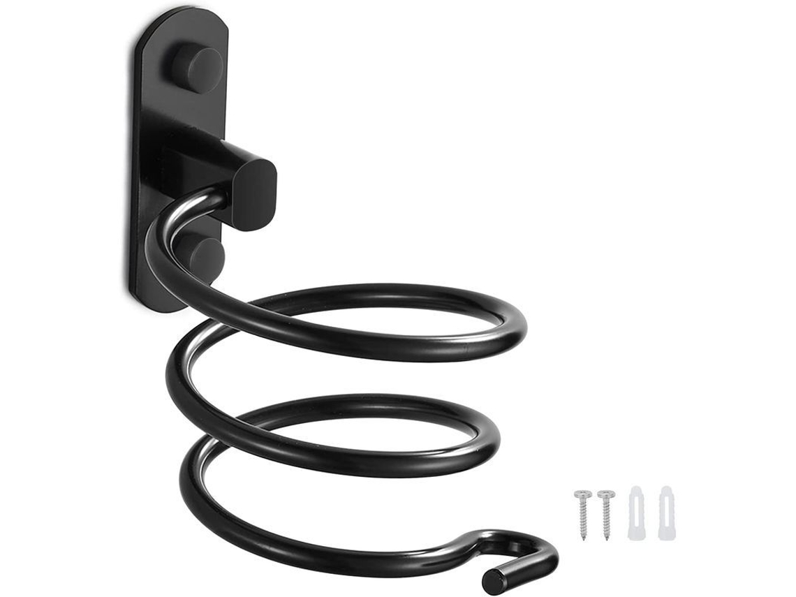 Soporte De Aluminio Para Secador De Pelo, Montaje En Pared Con Organizador De Cables, Accesorio Para Baño Y Cocina (negro)