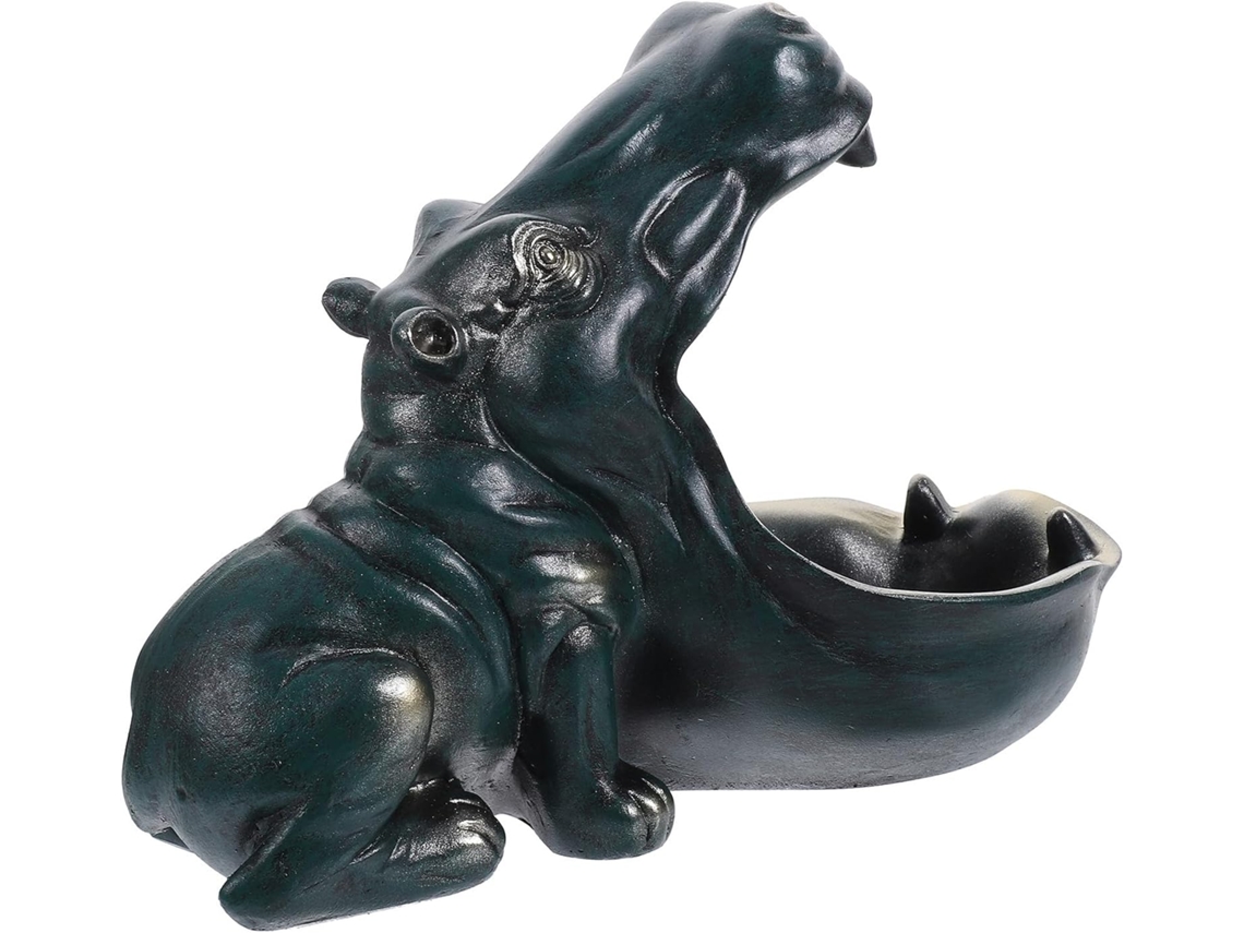Escultura Hipopótamo Resina Plato Grande Guardar Dulces Llaves Decoración Elegante Funcional Mesa