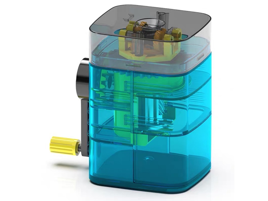 Sacapuntas Manual Con Alimentación Automática De Lápices, Mango Giratorio, Estructura Clara, Plástico Y Metal, Portátil, Azul Transparente