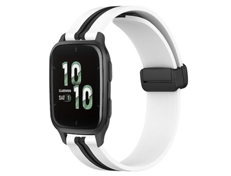 Correa para Garmin Forerunner SQ2 20mm Correa de reloj de silicona con cierre magnético plegable Blanco-Negro VENISYMLIS