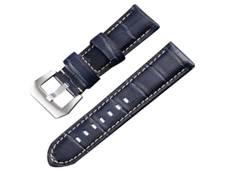 Correa de piel auténtica con hebilla para Smartwatch 24mm - bambú azul/plata