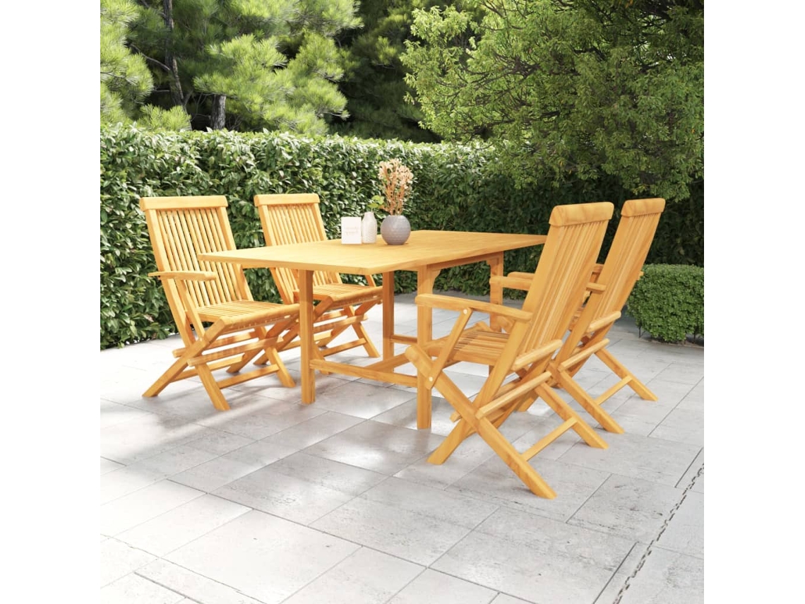 Juego de comedor de jardín de 5 piezas en madera maciza de teca Dkd Home Decor