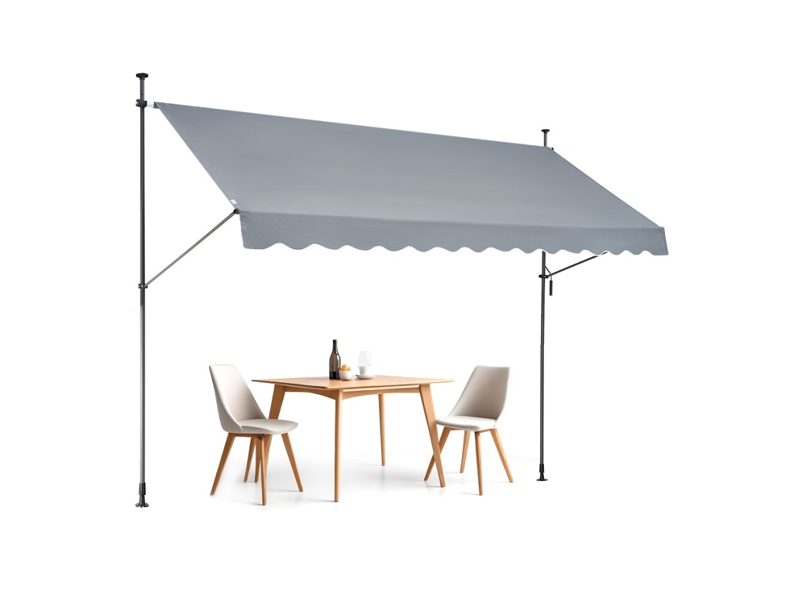 Toldo retráctil para balcón, 350 x 120 cm, gris, con manivela, protección UV80 y ajuste de altura, Tekmaquinas