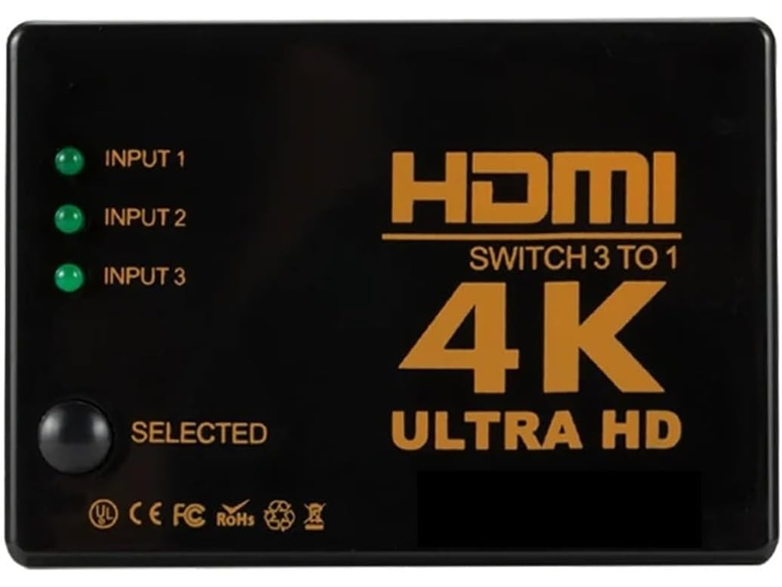 Conmutador Compatible Con 4k, 3 Entradas, 1 Salida, Cable De Vídeo Hd 1080p