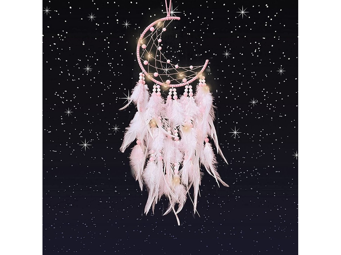 Atrapasueños bohemio hecho a mano con luces de hadas, arte exquisito para proteger dulces sueños y realzar la decoración del hogar.
