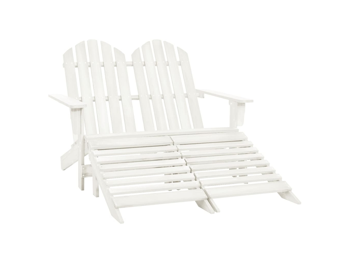Silla de jardín Adirondack de 2 plazas con otomana DKD Home Decor en abeto blanco