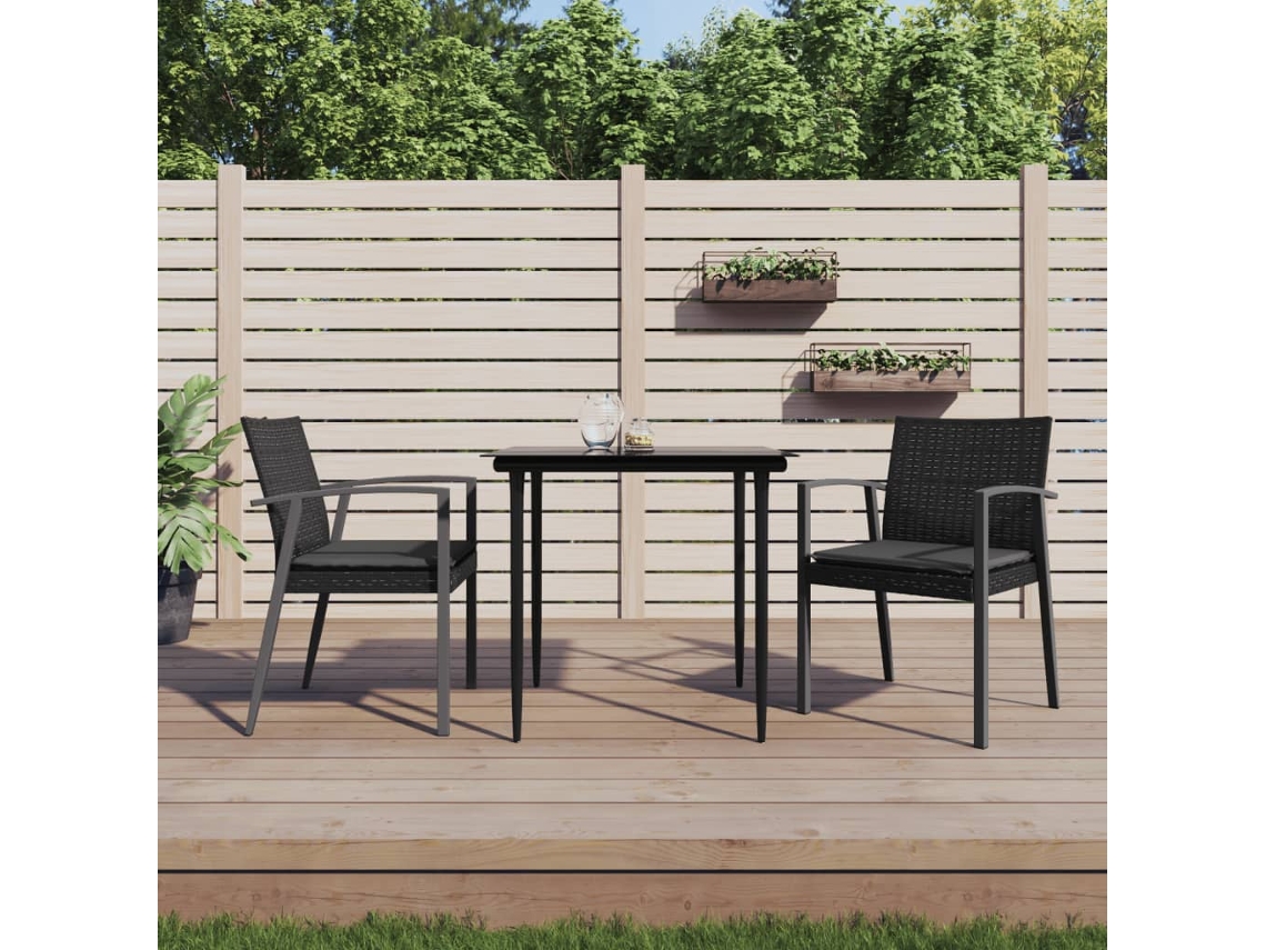 Sillas de jardín con cojines (2 unidades, 56,5 x 57 x 83 cm), mimbre sintético negro, DKD Home Decor