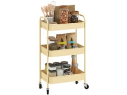 Carrito De Cocina Multiusos Con 3 Niveles, Cestas Y Asas, Color Amarillo.