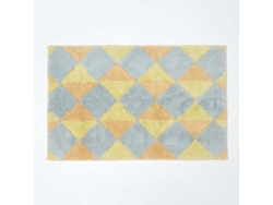 Homescapes Harlequin Pattern Yellow And Grey Cotton Bath Mat