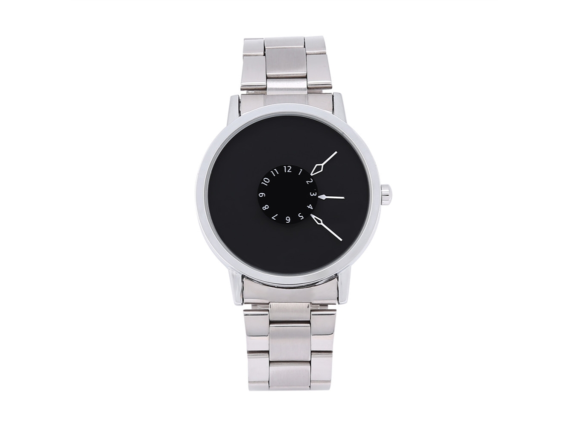 Reloj de pulsera analógico de cuarzo para hombre con correa de acero inoxidable y esfera negra.