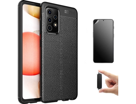 Kit Carcasa, Protector Y Soporte Samsung A72 4G Ultimatte Rugged Leather Negro
