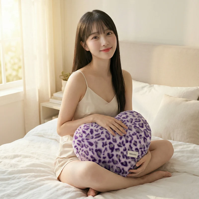 Cojín/almohada Con Forma De Corazón Y Estampado De Leopardo (morado, 40 Cm) Para Adultos, Ideal Para La Decoración Del Hogar, Sala De Estar O Dormitorio.