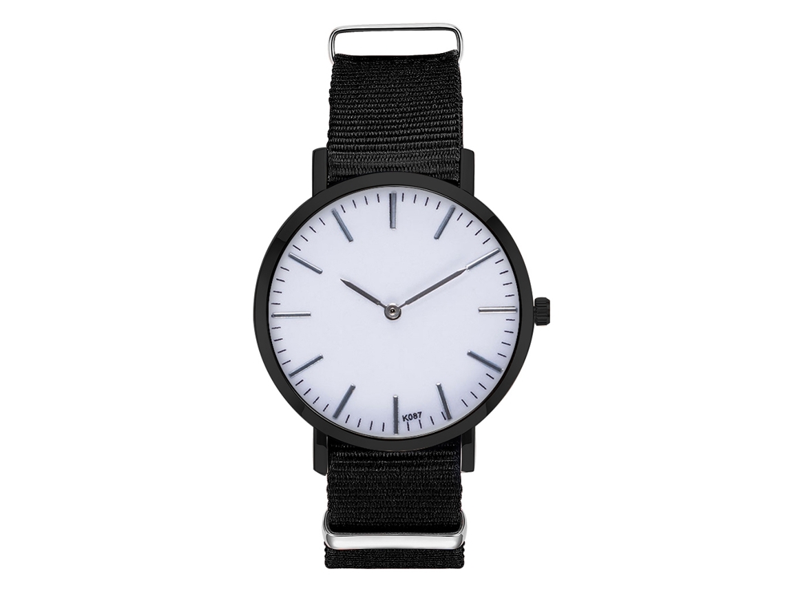 Reloj De Moda Para Parejas Con Correa De Nylon Dial Redondo Cuarzo Unisex (negro)