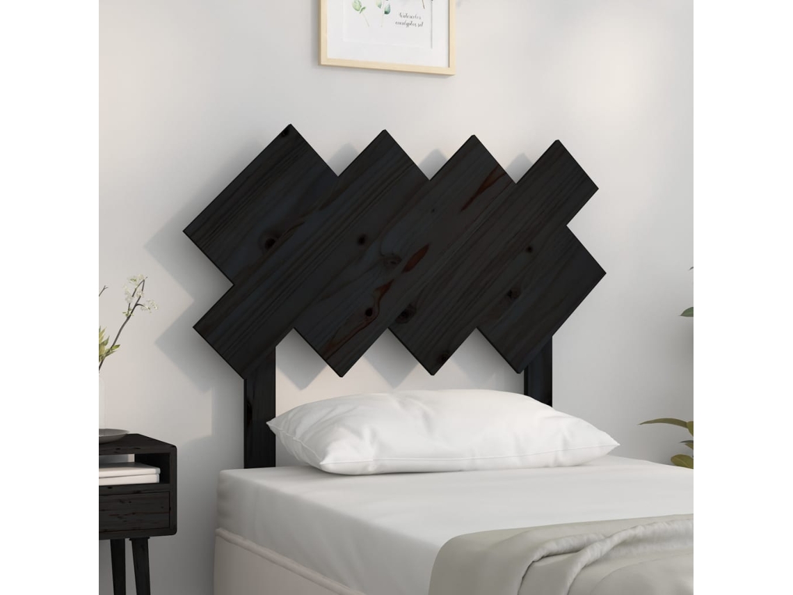 Cabecero De Cama Madera Maciza De Pino Negro 92x3x81 Cm