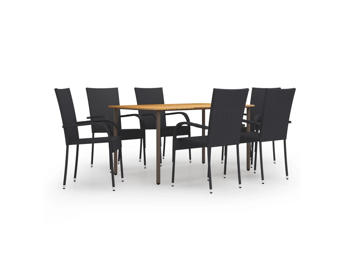 Juego de comedor de jardín de 7 piezas en mimbre sintético negro, Dkd Home Decor