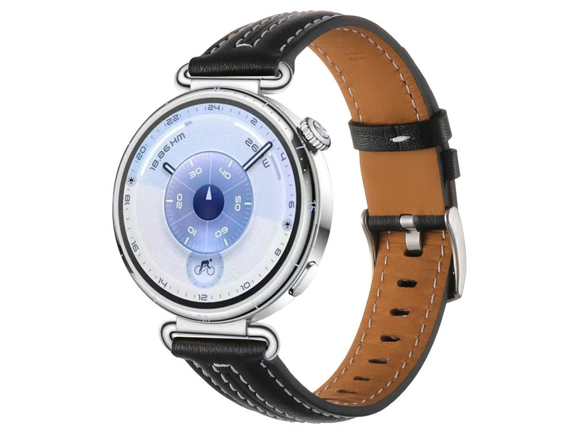 Bracelete Para Huawei Watch Gt 6 (41mm) - Couro - Fivela Prateada Preta