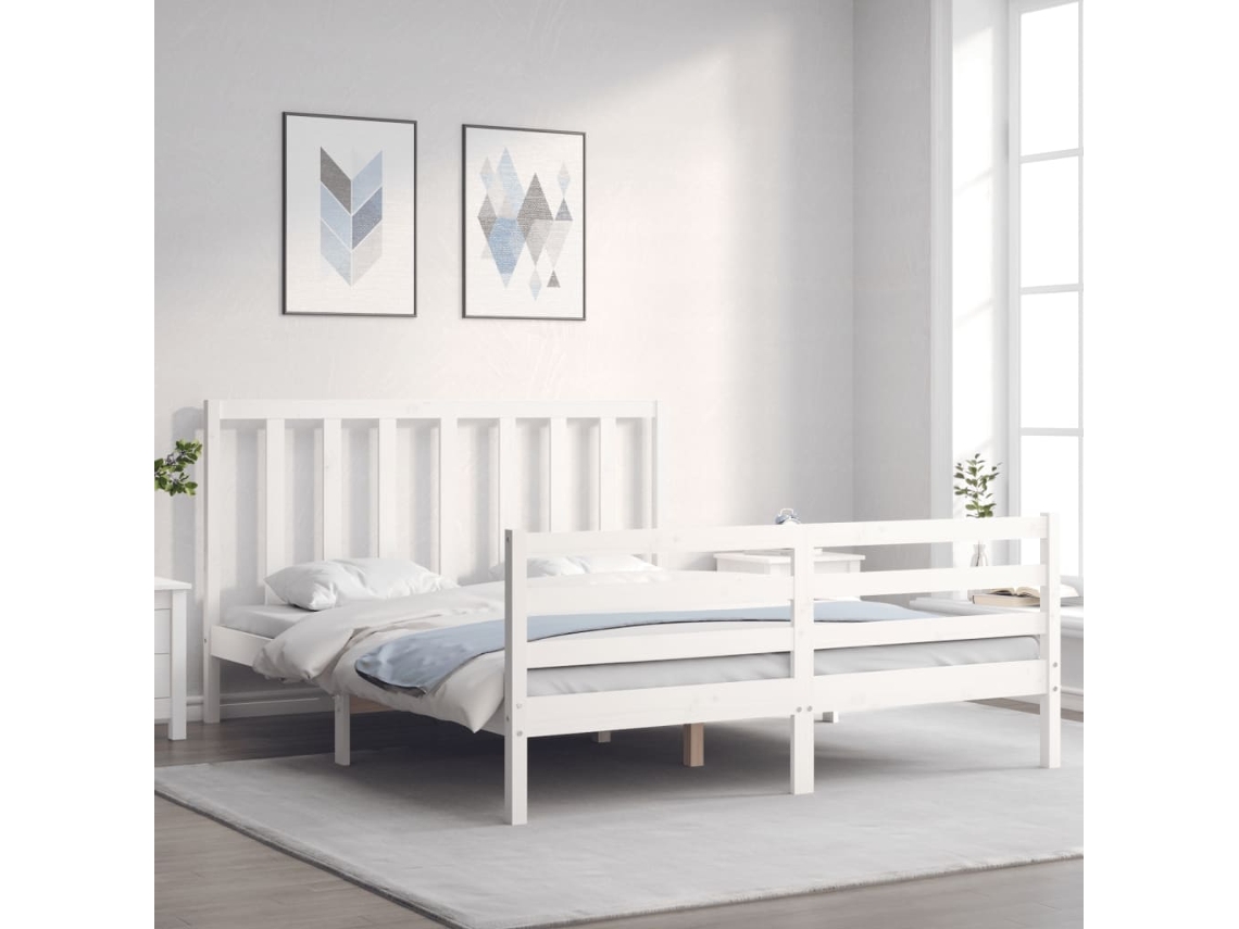 Marco de Cama con Cabecero Madera Blanco (160x200cm)