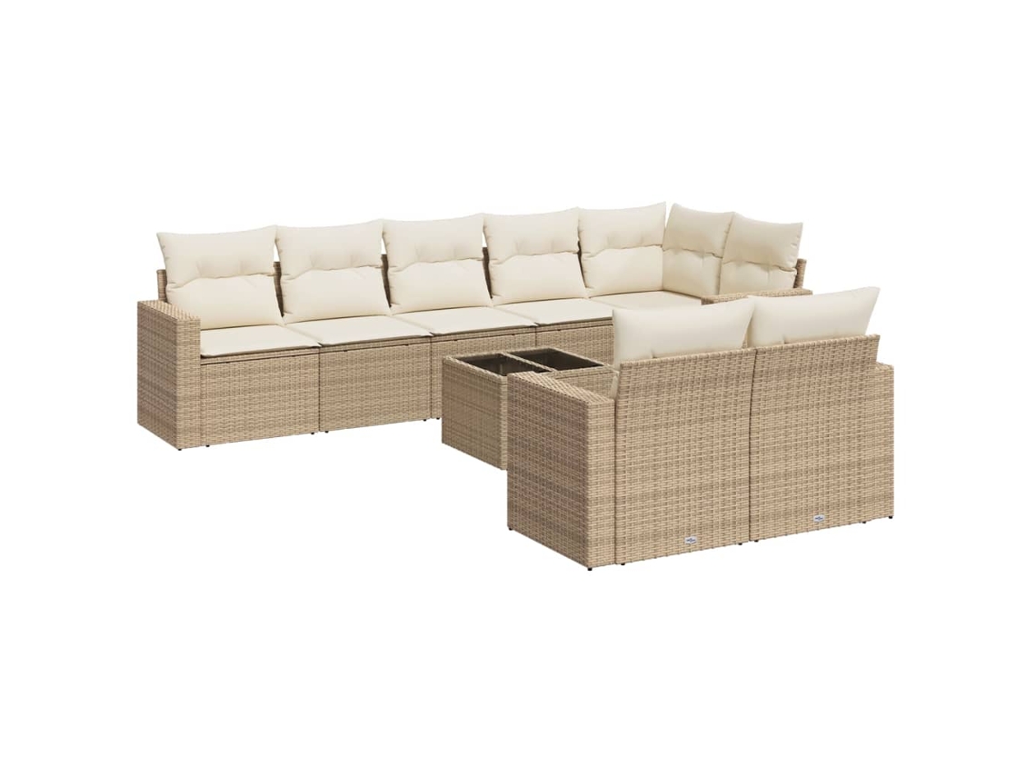 Maison Exclusive - Conjunto de sofá de jardín de 9 piezas con cojines de mimbre, color beige