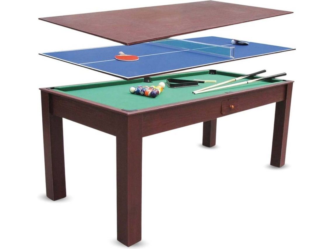 DEVESSPORT Mesa Multijuego 3 en 1: Billar, Ping Pong y Comedor con Estructura de Madera y Accesorios