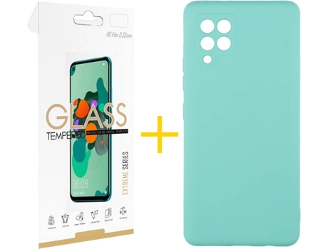 Funda y Protector de Vidrio 1x Samsung Galaxy A42 5G SKYHE Silicona Líquida Verde Agua