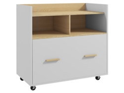 VPMKP - Vinsetto armario archivador con ruedas, cajón, barra colgante A4 y 2 compartimentos, almacenamiento para estudio y salón, 76x40x75,5 cm, blanco/madera