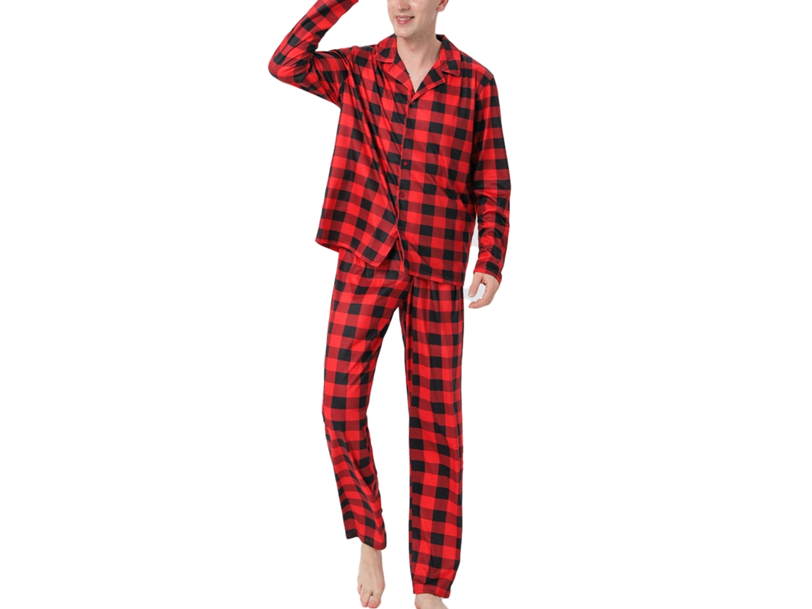 2026altiro-conjunto De Pijamas Navideño De Familia Con Estampado De Cuadros Manga Larga Suelto Para Padre Hijo Mascotas Rojo Hombre M