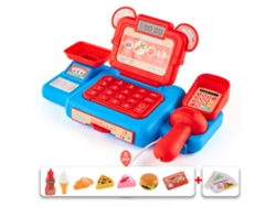 Juega a simular con una caja registradora de juguete. Caja registradora roja y azul + pan.
