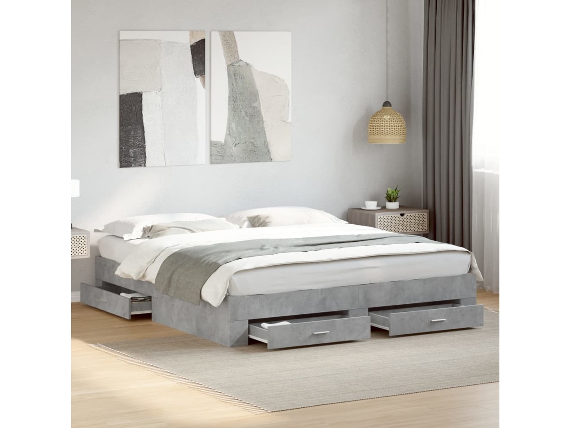 Cama Con Cajones Madera Ingeniería Gris Hormigón 180x200 Cm