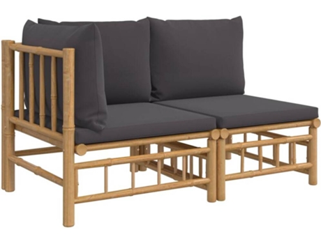 Conjunto 2 Set de muebles de jardín VIDAXL bambú con cojines gris oscuro