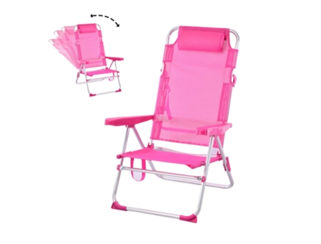 Silla de Playa Plegable y Reclinable con Cojín de 5 Posiciones 57X31X62/101CM Rosa SELEOK