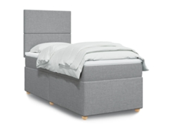 Cama Box Spring Con Colchón Tela Gris Claro 100x200 Cm