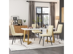 Set De Comedor 5 Piezas: Mesa 117×68 cm + 4 Sillas De Terciopelo Beige, Mesa Rectangular Moderna, Patas Doradas