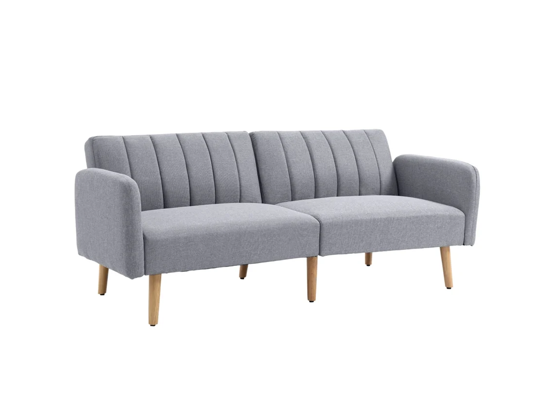 Sofá Cama De Dos Plazas, Respaldo Abatible, 3 Niveles, Lino Sintético Gris, 173x75x73cm
