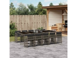 Juego de comedor de jardín de 11 piezas con cojines de mimbre gris DKD Home Decor