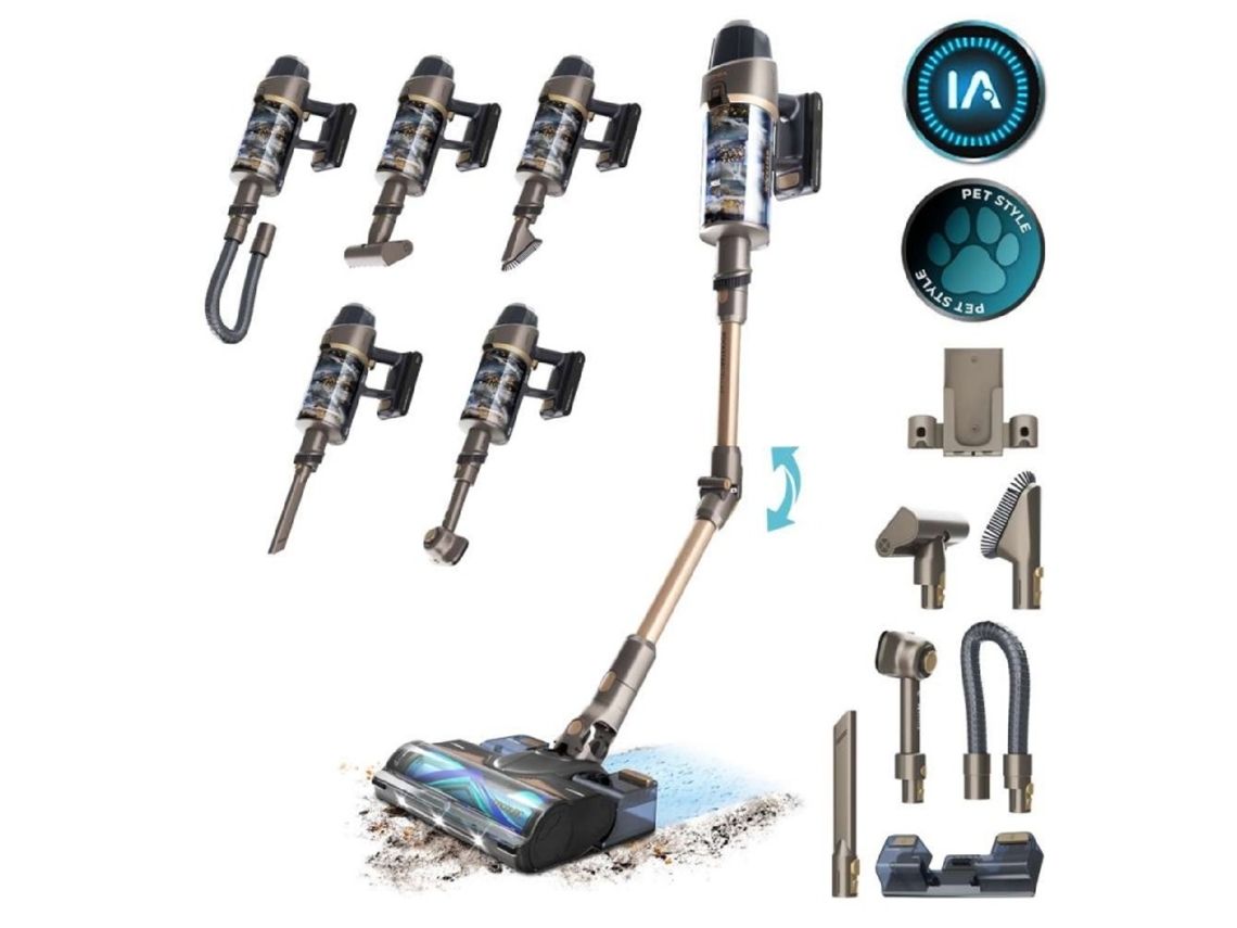 Aspirador escoba inalámbrico Conga Rockstar RX90 Ai Aquapet Flex. 350W, 850W, 100 minutos de duración de la batería, Inteligencia Artificial Cecotec.