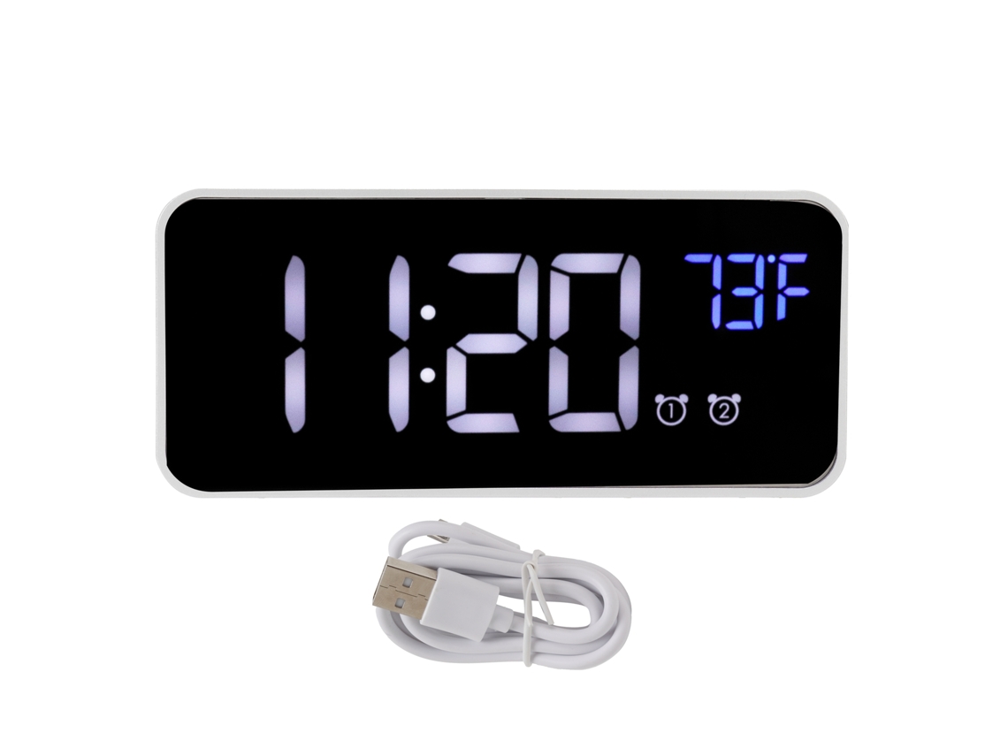 Reloj Despertador Digital Led Con Termómetro, Espejo, Carga Usb, Función De Repetición, Color Plata.