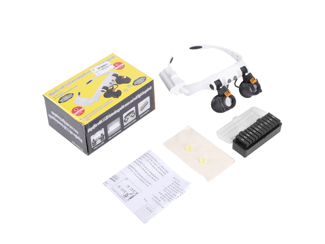 Lupa De Diadema Con 21 Combinaciones, Lentes Reemplazables De 3x A 10x Y Led, Doble Voltaje.