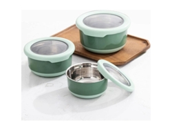 Juego de 3 recipientes Rebe Premium de acero inoxidable, de 420 ml, 730 ml y 1,2 l. Antideslizantes, a prueba de fugas, libres de BPA, ideales para controlar las porciones. Color verde.