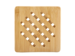 Posavasos y platos de bambú con manteles resistentes al calor.